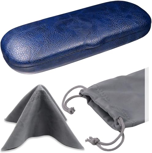 Image of MyEyeglassCase Men Small Glasses case - Eyeglasses Hard Shell Holder Pouch & Cloth-Reading Slim & Narrow Case Heavy Duty
