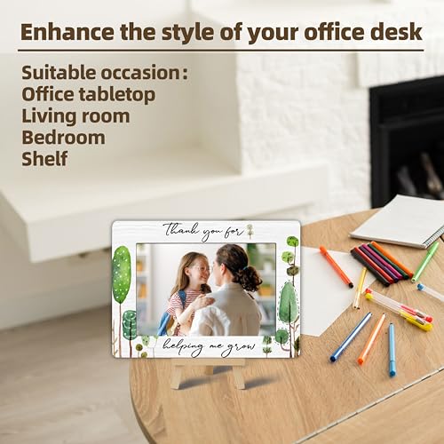 Image of DETIHO Thank You for Helping Me Grow 4x6 Photo Frame, Small Wooden Photo Frame with Easel Stand, Teacher Appreciation Gifts for Table Decor Display -E01