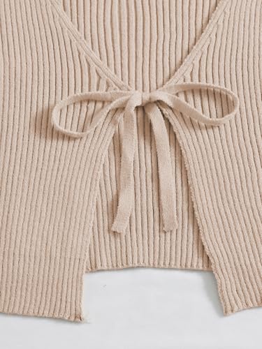 Floerns Women's Tie Front Long Sleeve Rib Knit Shrug Sweaters Cardigan Crop Top3