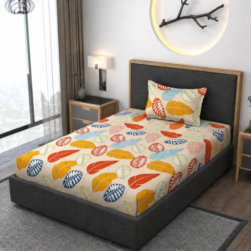 Image of Vaini Premium Heavy Cotton Elastic Fitted Bedsheets with 1 King Size Pillow Covers || Single Bed with All Around Elastic 350 TC || 36 x 78 x 6 Inch Single Size Fitted || :- Colorfull Cordate