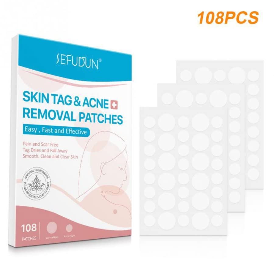 KANZA - 108 Pcs Acne Removal Patches - Pain and Scar free - Vitamin E & Tea Oil added - Mole, Dark Spot, Wart, Blemishes Remover Patches For Men & Women - 12mm & 8mm