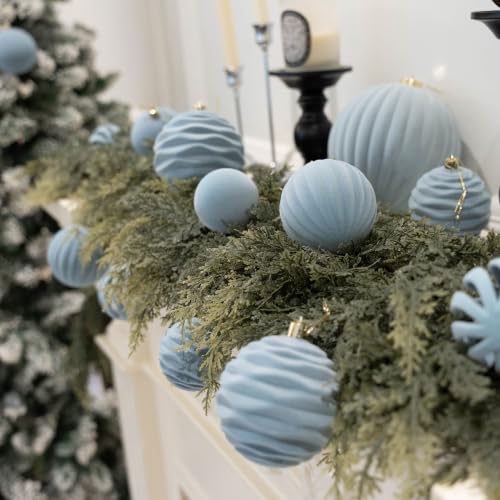 Image of 3.15In Velvet Ornaments for Christmas Tree,12Pcs Christmas Ornaments Set | Dusty Blue Velvet Christmas Ornaments;Christmas Decor;Flocked Shatterproof Christmas Balls;Holiday Christmas Decoration