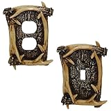 Rustic Deer Antler Cover Plate Bundle Including 1 Antler Single Switch Plate and 1 Antler Outlet...