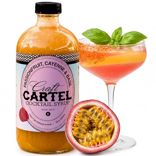 Craft Cartel Passionfruit, Cayenne & Basil Cocktail Syrup Mixer | 16oz | Craft Cocktail & Mocktail Mix | Just Add Alcohol