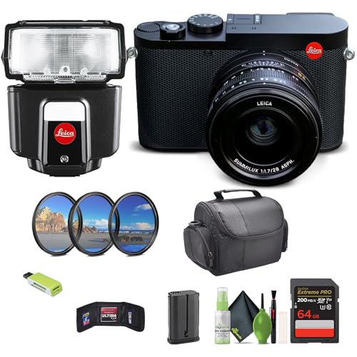 Leica Q3 Compact Digital Camera (19080) 60MP Full-Frame BSI CMOS Sensor, Summilux 28mm f/1.7 ASPH Prime Lens, 8K Video Recording + Leica 14624 Wireless TTL SF40 Flash + Bag + 64GB Memory Card + More