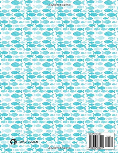 College Ruled Notebook: 100 Pages | 8.5 x 11 - A4 size | Writing Journal & Composition Book | Blue watercolor fish pattern cover image 2