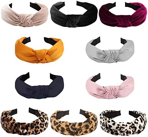 Ondder 10 Pack Headbands for Women Fashion Headbands Knotted Headband for Women Wide Womens Headbands Cheetah Headbands Turban Velvet Headbands for Women Non Slip Leopard Print Head Band Head Bands Hair Accessories for Women Girls