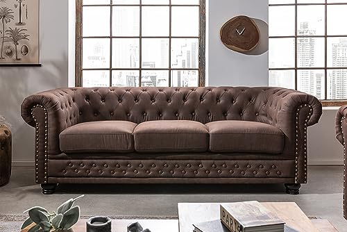 Riess Ambiente Chesterfield 3er Sofa 200cm Vintage braun 3-Sitzer mit Knopfheftung und Federkern Couch Dreisitzer Couch – Bild 6