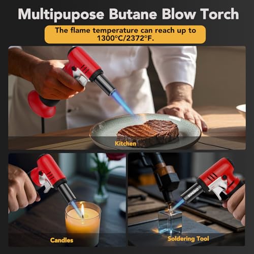 Image of Sondiko Butane Torch Lighter with Visible Fuel Window, Refillable Soldering Torch with Adjustable Flame for Welding, Resin Art, Industrial(Butane Gas Not Included)