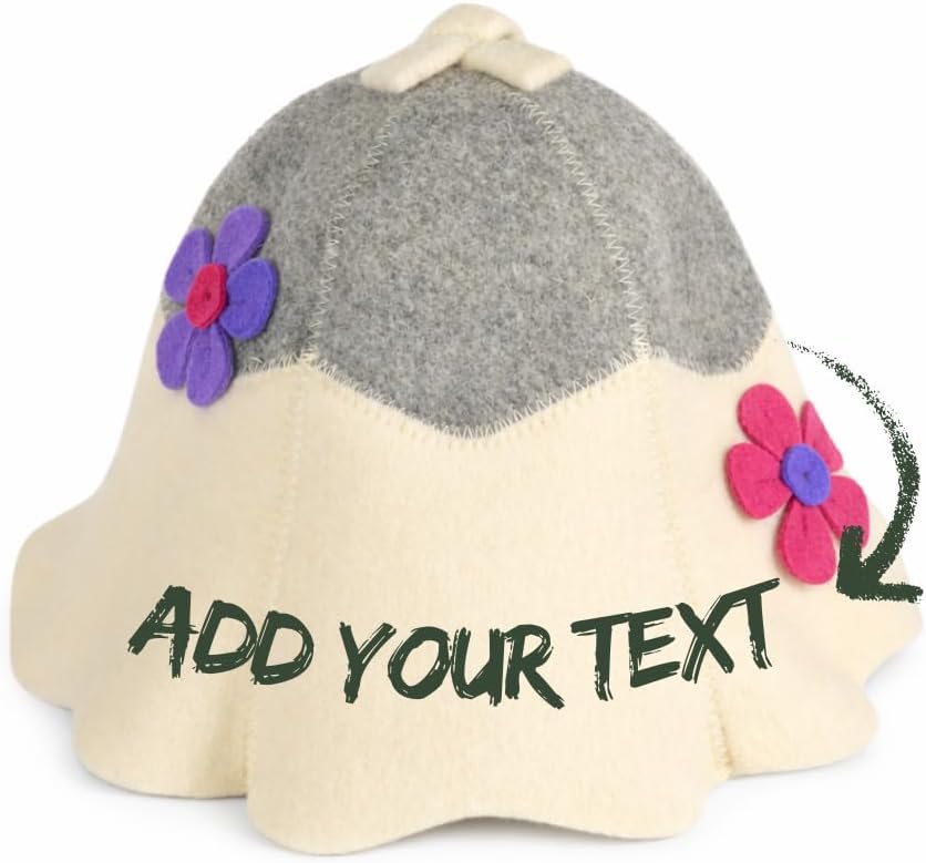 Personalized Organic Wool Sauna Hat – Embroidered Name - Sauna Hair Protector – Premium Felt Sauna Cap, Gift for Women – Traditional Russian Banya Hat