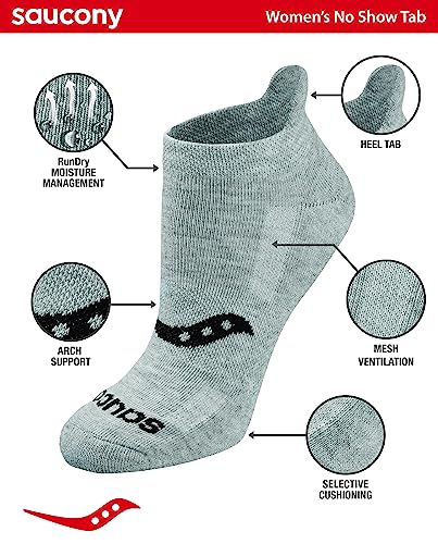 Image of Saucony Women's RunDry Performance Heel Tab Athletic Socks, Available in S-L (8, 16, 24 Pairs)