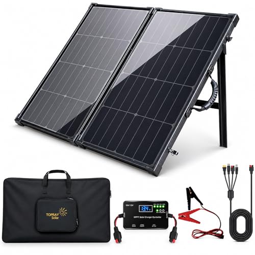 TOPRAY Solar 100W Portable Foldable Solar Panel Suitcase with 10A/12V MPPT Controller & 4-in-1 Adapter Cable 25% High-Efficiency Solar Panel Charger for Portable Power Stations & 12V Batteries