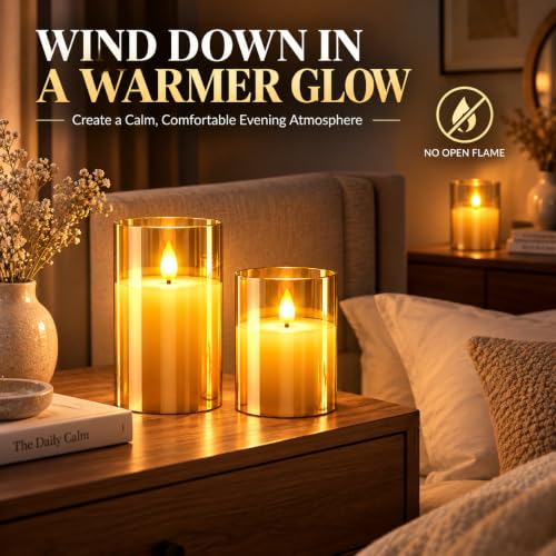 Image of Gesto LED Candles for Decoration - Set of 3 Flameless Battery Operated Candle with Remote & Timer | Warm Light Artificial Candles for Home Decor, Living Room, Bedroom, Dining Table, Diwali & Pooja