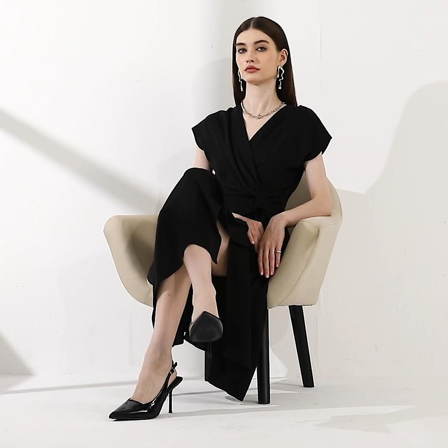 Image of RIBONGZ Sexy Slingback Pumps Elegant Dressy Heels for Women Closed Toe Pointy High Heels Wedding Bride Prom Party Evening Shoes