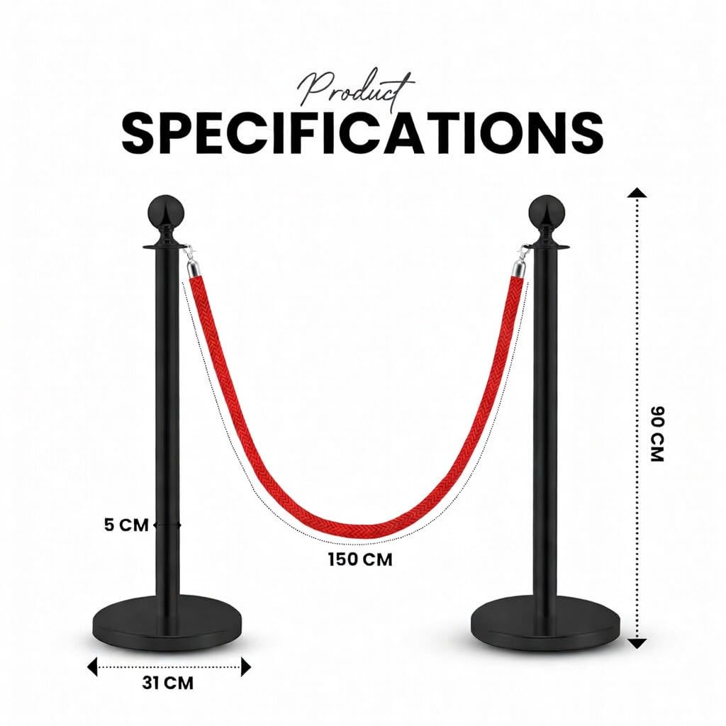 Postes Separadores de Acero Inoxidable Negro 90 cm 2 Piezas Control de Multitudes