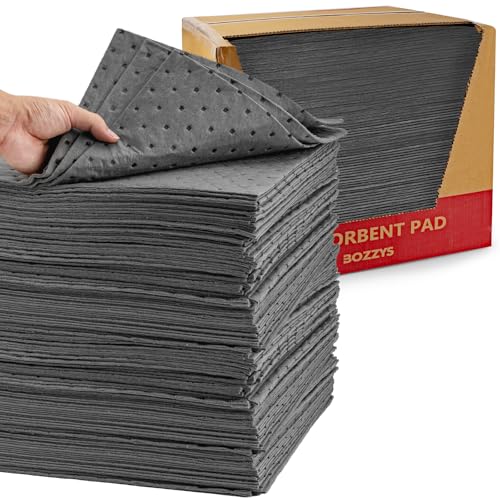 Image of Oil Absorbent Pads 200-Pack | 16 inchx20 inch Oil Spill Mat | Industrial Spill Control for Oil & Water(32 Gal /Box) | Gray Absorbing Sheets