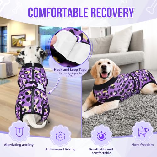 Image of Lukovee Recovery Suit for Dogs, Female Male Spay Neuter Post Surgery Suit | Zipper on Onesie,Soft Breathable, Adjustable Abdominal Wounds Prevent Licking, Cone E-Collar Alternative (Purple Leopard, S)