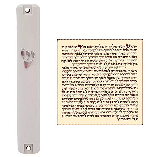 TALISMAN4U Waterproof White Mezuzah Case with Scroll Classic Judaica Israel Plastic Door Mezuza Silver Shin (4 Inches - 10 cm) TALISMAN4U Waterproof White Mezuzah Case with Scroll Classic Judaica Israel Plastic Door Mezuza Silver Shin (4 Inches - 10 cm)