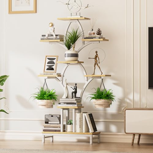Image of Plant Stand Indoor with 4 Grow Lights - 63 inch Tall Plant Shelf- 8 Tiered Corner Plant Flower Stands Display Shelves for Home, Patio (White)