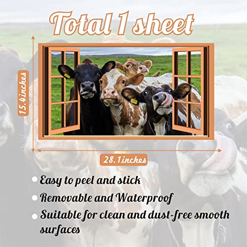 Funny Cow Wall Decals Peeking Cow Wall Sticker Peel And Stick Decals 3D Fake Window Cow Print Decals Rustic Farm Animal Stickers Cow Wall Art Vinyl Stickers For Living Room Bedroom Kitchen Home Decor #TOP4