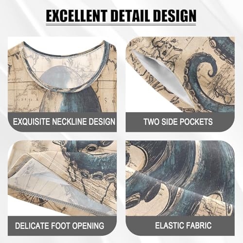 ALAZA Octopus Nautical Map Vintage Stylish Pajamas Set Short Sleeve Cotton Sleepwear Summer Pjs 2 Piece 5-14Y4