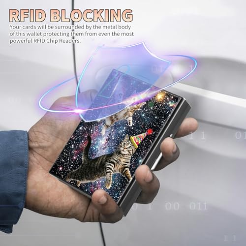 Image of Slim Credit Card Holder, Cats Galaxy Nebula RFID Blocking Metal Wallet for Men & Women, Aluminum Minimalist Hard Case Pocket-Sized Business Cards Organizer (Fits Up to 10 Cards)