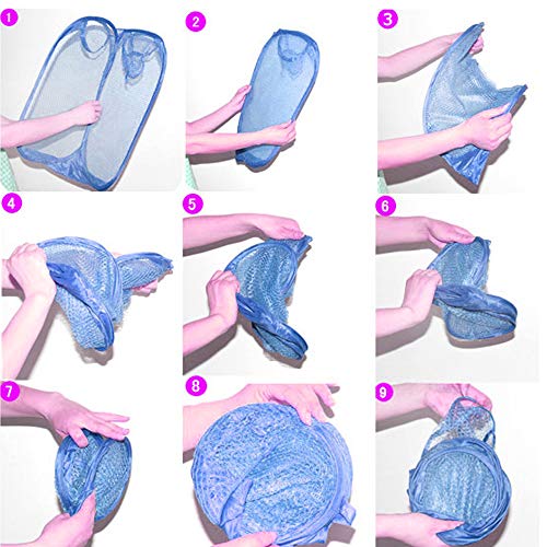 Qtopun Mesh Popup Laundry Hamper, Foldable 2 Pack Portable Dirty Clothes Basket Collapsible Dirty Clothes Hamper For Bedroom, Kids Room, College Dormitory And Travel (Light Blue+Pink) #TOP4