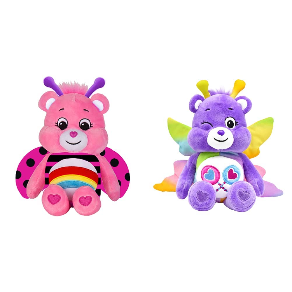 Care Bears 9 Inch Bean Plush Lady Bug Cheer Bear, Butterfly Share Bear, Collectable Cute Plush Toys, Cuddly Toys for Children & Adults