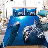 HRBK Bettwäsche 155x220 cm Blauer TüMmler Bettwäsche Set mit Reisverschluss 110gsm Mikrofaser Moderner Stil Bettbezüge für Mädchen und Junge + 2 Kopfkissenbezug 80x80 cm