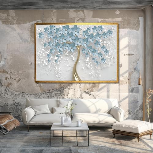 Tableau arbre fleuri masquant les murs vides avec élégance or - 3