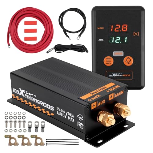 maXpeedingrods 300AMP Dual Battery Isolator Kit 12V 24V with Intelligent Controller for Car, Truck, ATV, RV Battery Starter Switch Controller Heavy Duty Charge Power Relay