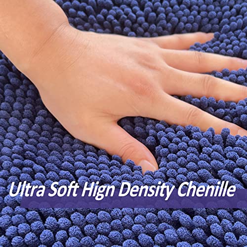 Image of Indigo Blue Bathroom Rugs Non Slip Washable 3 Piece Extra Absorbent Shaggy Chenille and Mats Sets, Soft & Dry Bath Rug /Mat Sets for Carpets Set