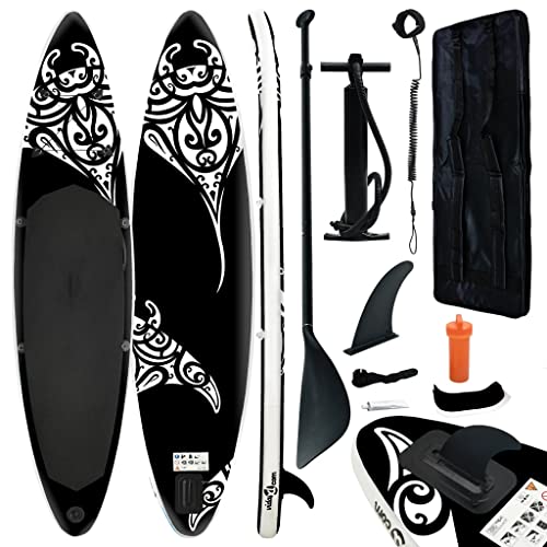 vidaXL Juego de Tabla de Paddle Surf Hinchable Inflable Portátil Deporte Viaje Piscina Lago Bomba Manual Estable Duradero Negro 320x76x15 cm