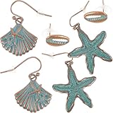 SOLUSTRE 3 Pares de Pendientes Colgantes Delicados para Mujer Diseño de Estrella de Mar y Concha de Metal y Amigables Piel, Ideales para Banquetes y Uso Diario