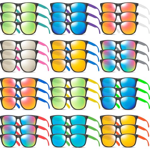 36 Pack 12 Color Neon Kid Sunglasses Bulk Party Favor for Kid Adult Boy Girl,80s Retro Style Plastic Toddler UV400 Toy Sunglasses Summer Beach Pool Birthday Graduation Party Classroom Prize