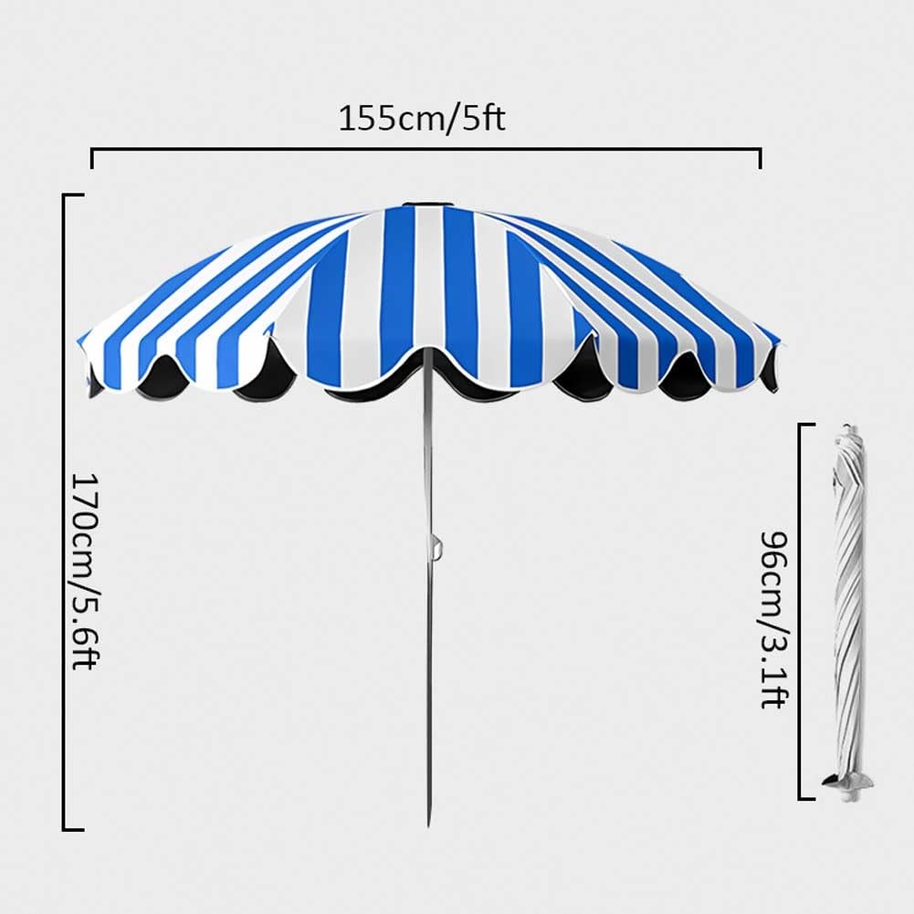 Przenośny parasol plażowy 1,5 m z regulacją wysokości UPF 50+ parasol zewnętrzny na kemping przy basenie, ogród, lekka konstrukcja w paski