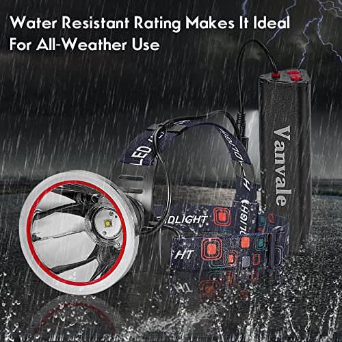 Vanvale Farol Led Recarregável de Alta Potência, Farol À Prova D'Água Ipx4 com Carregador, Lâmpada
