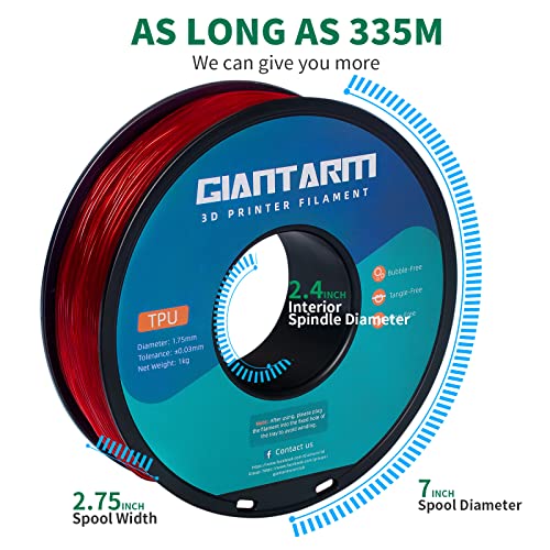 Image of GIANTARM TPU Filament 1.75mm Flexible Soft 3D Printer Consumables Red,95A 1kg Spool (2.2 lbs.), Dimensional Accuracy + /- 0.05 mm