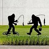 Quterhero Metal Garden Art, 2-Pack Bigfoot Fishing Statues for Outdoor Decor, Unique Yard Ornaments & Lawn Sculptures, Weatherproof Gift for Garden Lovers