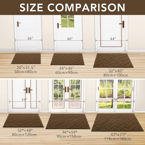 Image of hicorfe Front Door Mat Outside Entrance,24 inchx35 inch Absorbent Muddy Dirt Resist Welcome Door Mats Outdoor Indoor,Stain and Fade Resistant,Non Slip Backing Entry Mat Doormat for Entryway (Dark Brown)