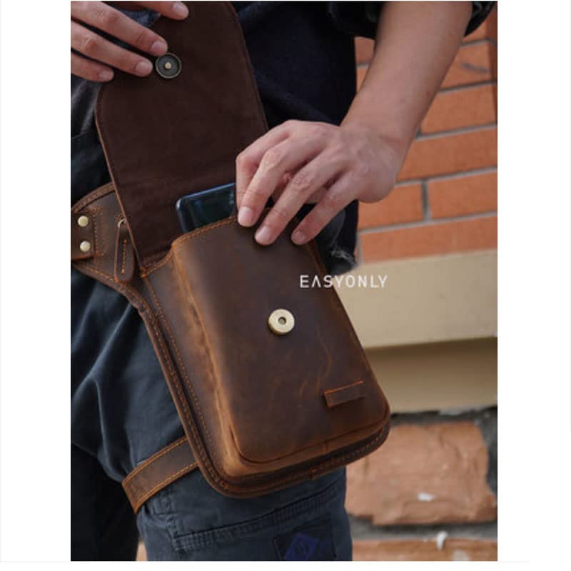 ELTOX Sacoche De Jambe Moto,Sac De Jambe Cuir rétro Moto-Sling-Sking-Taille Sac Multi-Fonctions Multi-Fonctions Sac à Jambe de Courroie Fanny