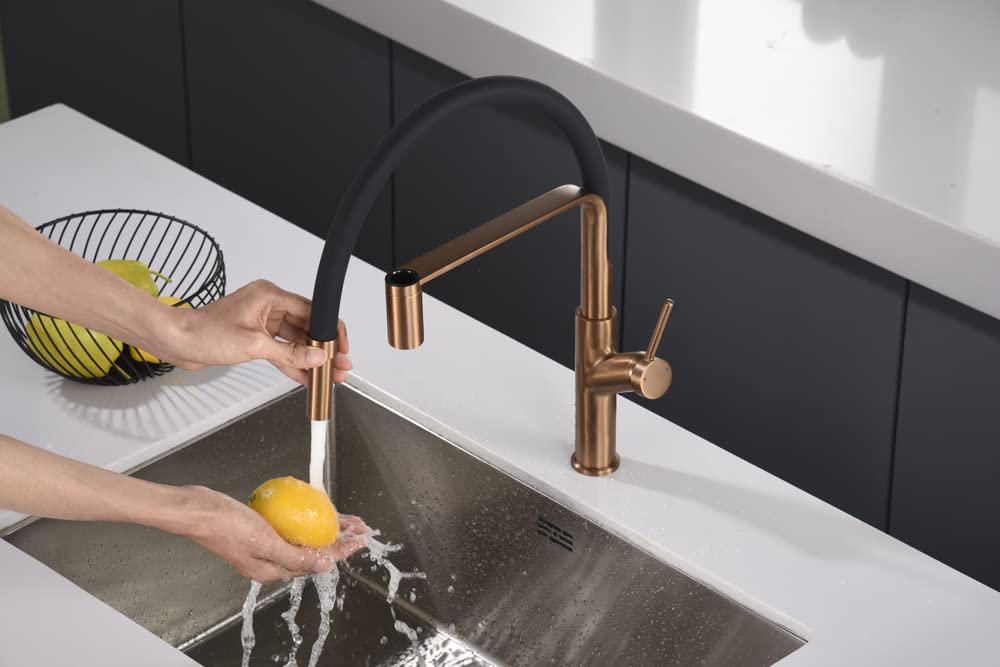 MIce - Grifo de cocina monomando para fregadero - flexible - elegante y resistente - Griferia para fregadero - Serie SENA Oro Rosa Cepillado - GCE022/ORC