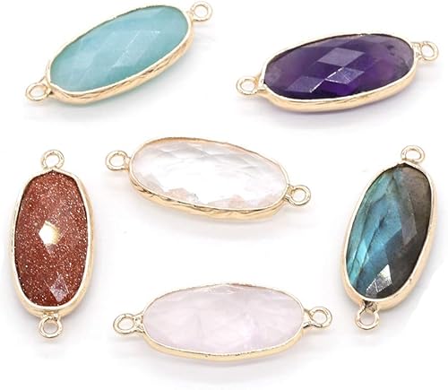 Miniatura 8 de Colgantes de piedra natural, conectores de piedras preciosas, eslabones de collar de forma ovalada, amazonita, amatistas de cristal de cuarzo rosa,