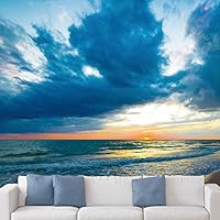 Wall Mural Beach and Blue Sea Removable Self-Adhesive Wallpaper Wall Decoration for Bedroom Living Room - 66x96 inches