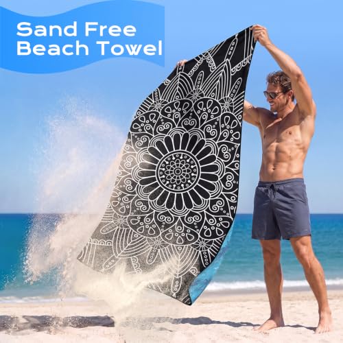 4 Packs Lightweight Thin Microfiber Beach Towel Oversized Quick Dry Compact Sandproof Clearance Towels Sand Free Camping Pool Easy Pack Essentials Women Bohemian Black Purple Turtle Purple Green