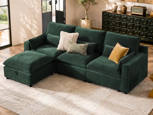 Image of WorthFurni Modern Modular Sectional Sofa,103 inch L Shape Minimalist Couch with Storage Ottoman,Comfty 4 Seat Sofa for Living Room,Green Chenille