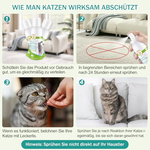 Katzenabwehrspray, 150ml Fernhaltespray Katzen für Innen und Außen, Anti Katzen Spray, Katzenschreck Spray für Pflanzen, Sofas, Böden, Möbel, Schützt Ihr Zuhause