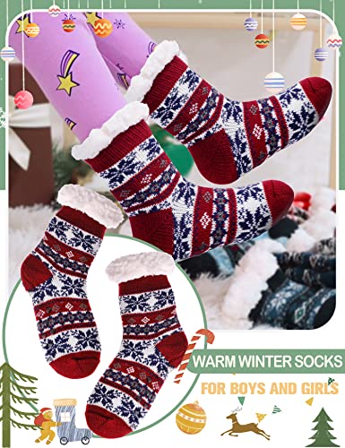 Image of MOGGEI Girls Slipper Fuzzy Socks Kids Boys Fluffy Fleece Lined Warm Plush Sherpa Winter Child Home Socks