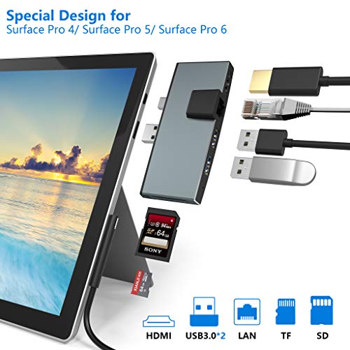 【Upgraded Version】 Surface Pro USB Hub Docking Station 6 in 1 Converter Adaptor