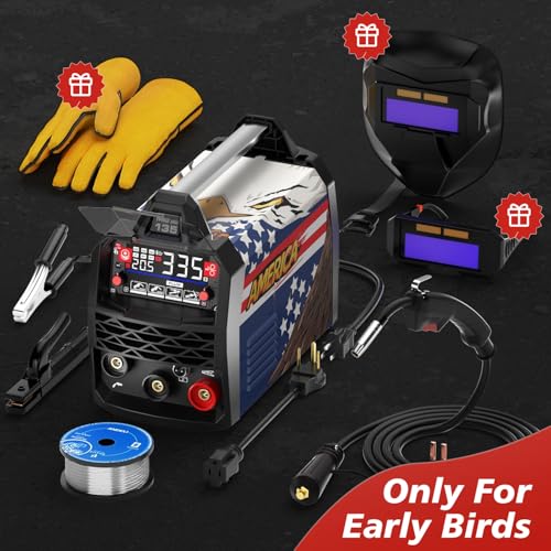 Image of ANDELI 135Amp MIG Welder 110V /220V Dual Voltage, Portable Flux Core MIG /Lift Tig /Stick 3-in-1 Multiprocess MIG Welding Machine with Synergy, LED Display Full Kit (Bonus Welding Helmet & Gloves)